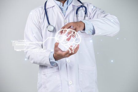 Medic shows in the hands of the brain.の写真素材