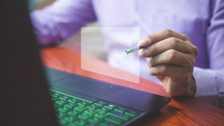 Online business contract Electronic signature, e-signing document digital cyber network.の写真素材