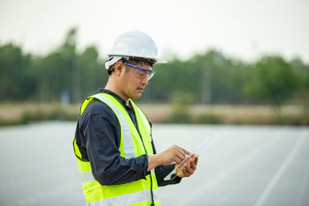 Engineer checking photovoltaic installation