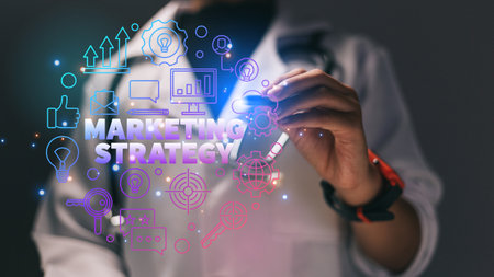 MARKETING STRATEGY inscription, medical concept on virtual screen.の写真素材