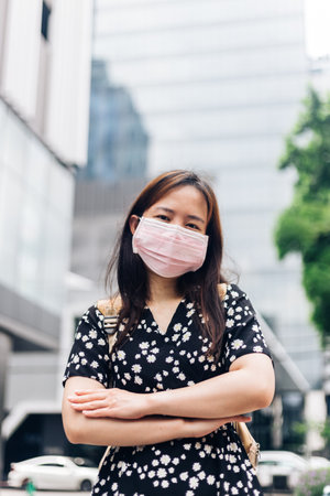 Asian woman wearing face mask to protect from Influenza virusの写真素材