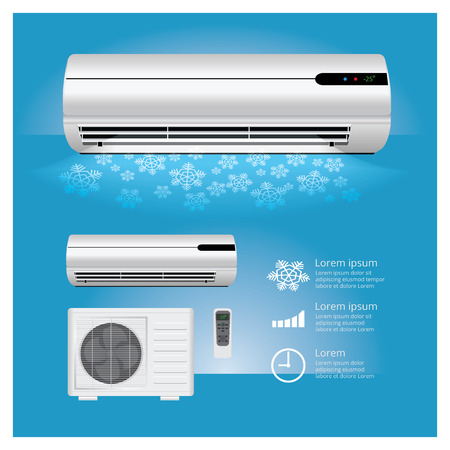 Air Conditioner Realistic and Remote Control with Cold air Symbols Illustrationのイラスト素材