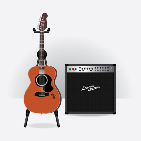 Acoustic Electric Guitar with Guitar amplifier vector illustrationのイラスト素材