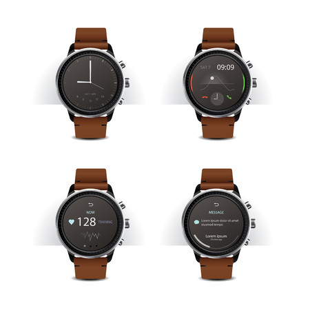 Smart Watch with Digital Display Set Vector Illustrationのイラスト素材