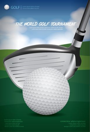 Poster Golf Championship Vector Illustration with golf ball and golf ironのイラスト素材