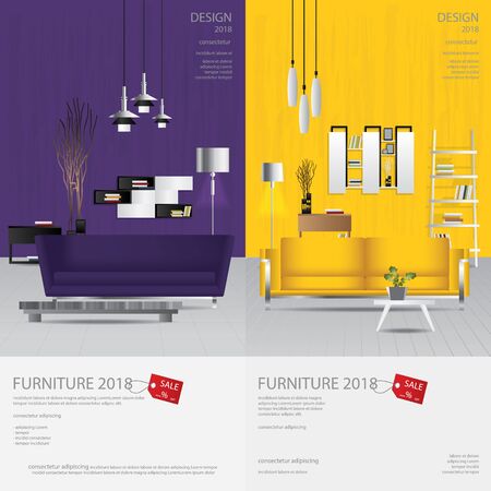2 Vertical Banner Furniture Sale Design Template Vector Illustrationのイラスト素材