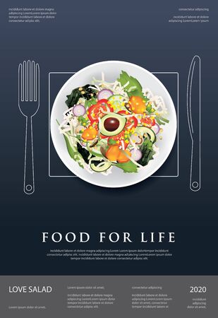 Vegetable Salad Food, Apple and Bread Poster Design Vector Illustrationのイラスト素材