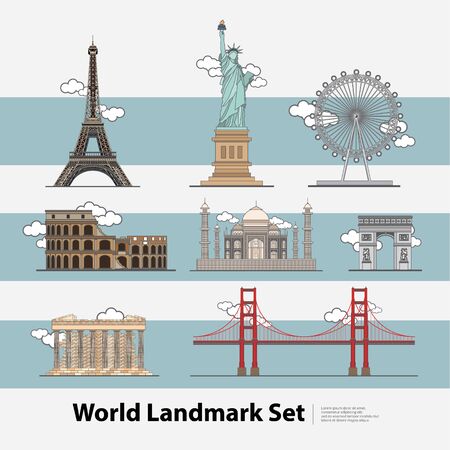 The World Landmark Travel set Vector Illustrationのイラスト素材