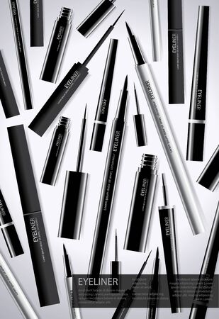 Poster Cosmetic Eyeliner with Packaging background Template Vector Illustrationのイラスト素材