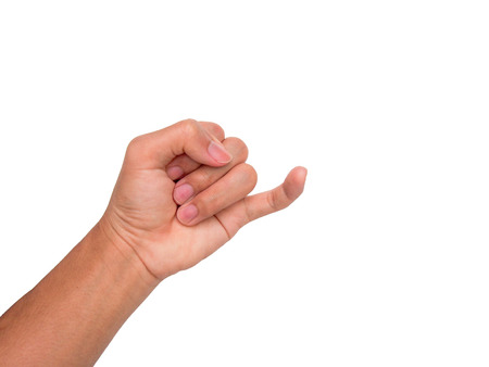 A hand sign of little finger reach sideward meaning reconcile, etc. with white backgroundの写真素材