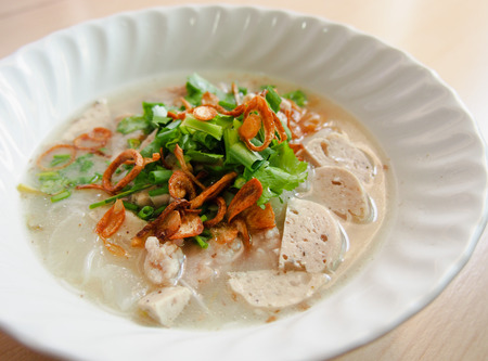 Closeup clear Vietnamese noodle bowlの写真素材