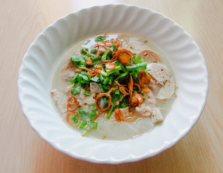 Closeup clear Vietnamese noodle bowl