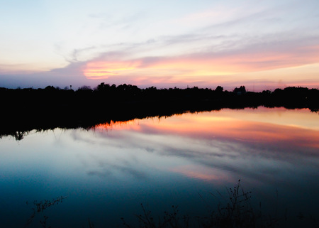 Blue lagoon at sunset. A scenic view of nature.の写真素材