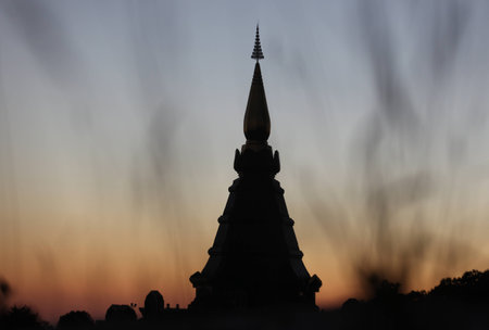 Silhouette of pagoda, Chiang Mai, Thailandの写真素材