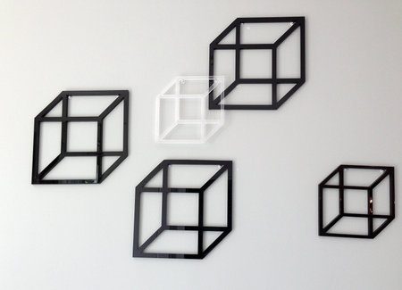sign cubic box on the wallの写真素材