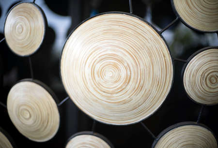 wood circle on the wallの写真素材