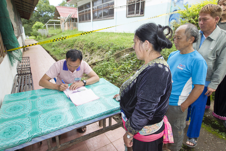 CHIANG MAI, THAILAND - AUGUST 07 : Hmong hill tribe people to cast their ballots in the referendum on a new constitution at a polling station on a mountain, in Chiang Mai,Thailand,07 August 2016.のeditorial素材