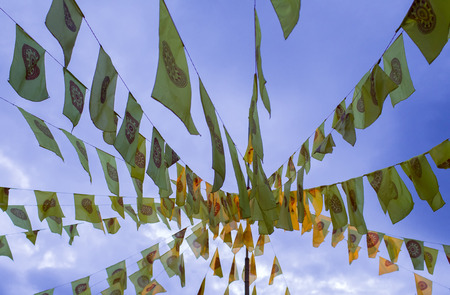 Thammachak flag in templeの写真素材