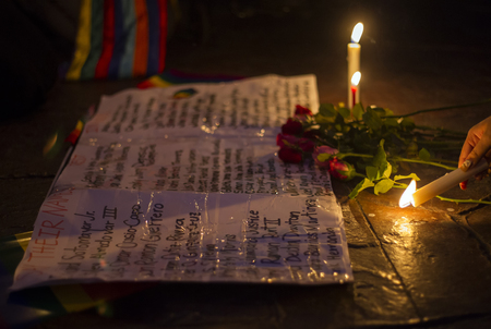 CHIANG MAI, THAILAND - JUNE 14: Memorial for Orlando shooting victims outside the United States Consulate in Chiang Mai, Thailand, 14 June 2016.のeditorial素材