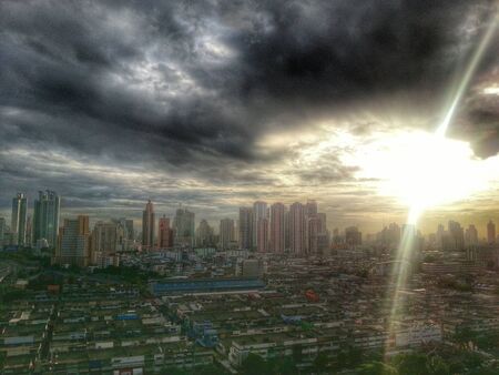 Sunset and cityの写真素材