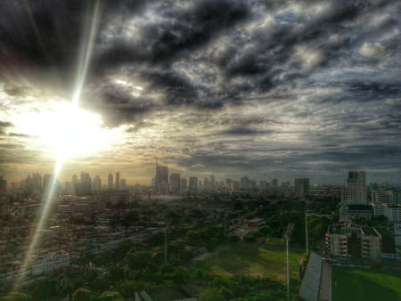Sunset and cityの写真素材