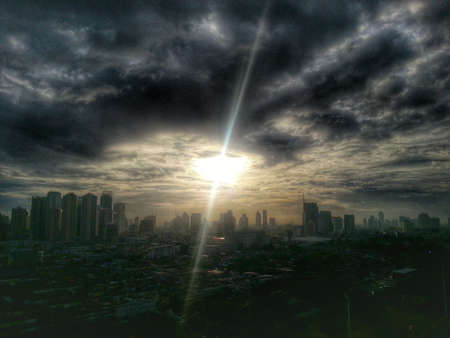 Sunset and cityの写真素材