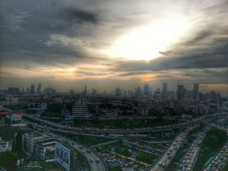 Sunset and cityのeditorial素材