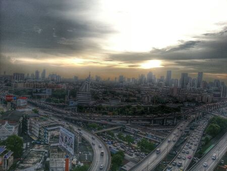 Sunset and cityのeditorial素材