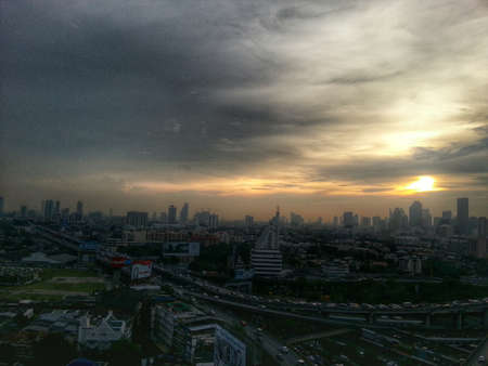 Sunset and cityのeditorial素材