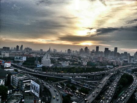 Sunset and cityのeditorial素材