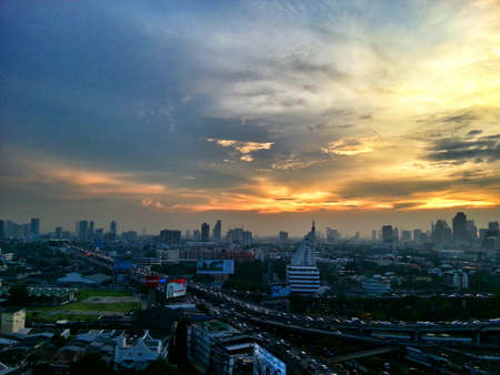 Sunset and cityのeditorial素材