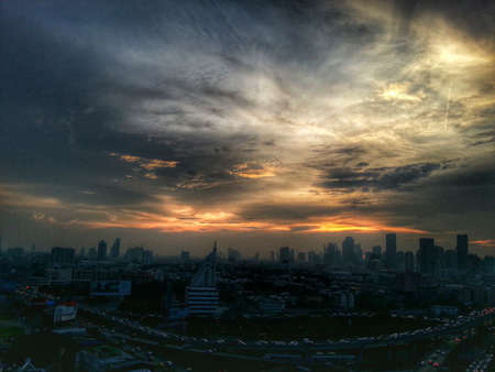 Sunset and cityのeditorial素材