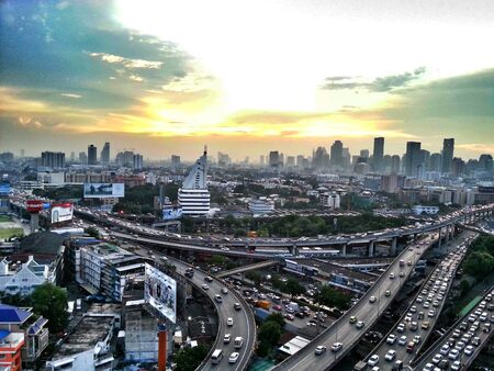 Sunset and cityのeditorial素材