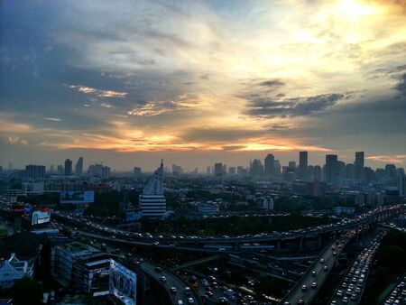 Sunset and cityのeditorial素材