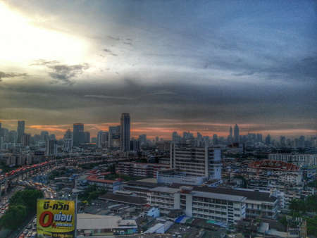 Sunset and cityのeditorial素材