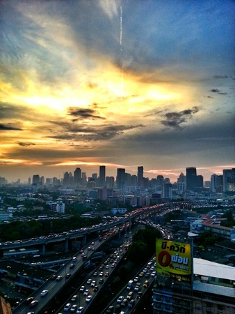 Sunset and cityのeditorial素材