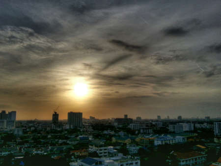 Sunset and cityの写真素材