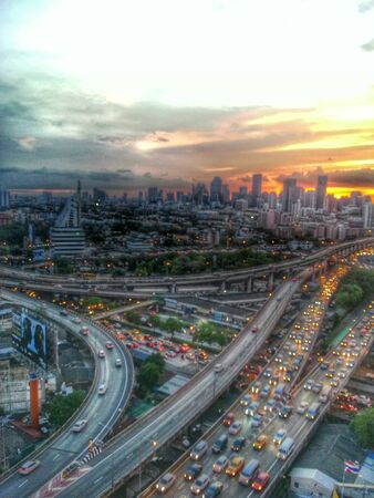 Sunset and cityの写真素材