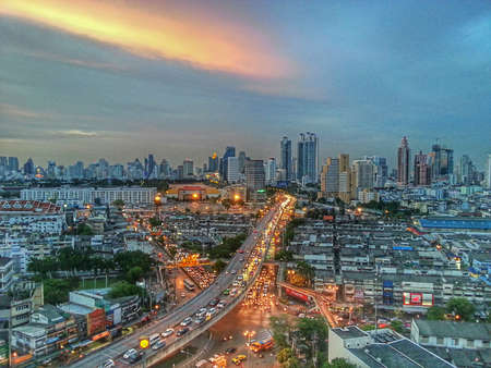 Sunset and cityの写真素材