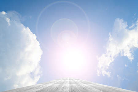 Wood way and Blue sky backgroundの写真素材