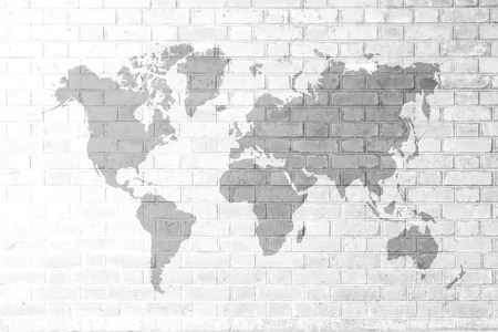 Red Brick wall texture background Soft tone White color with world mapの写真素材