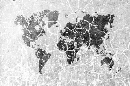 Polished bare concrete wall texture background Soft tone White color with world mapの写真素材