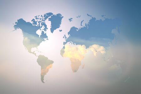 Blurred  Flare Blue sky and sunlight with world mapの写真素材