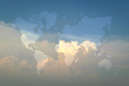 Blue sky and sunlight with world mapの写真素材