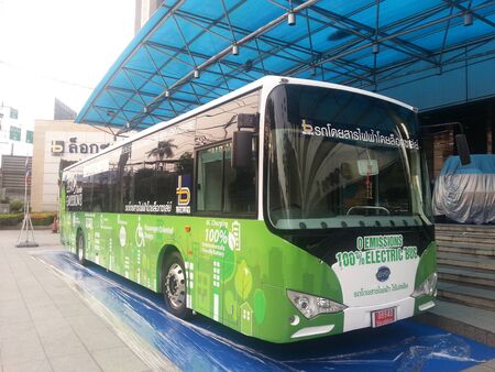 Bangkok, Thailand - March 18, 2015 : Loxley co.,Ltd. opening a first electric bus in Thailandのeditorial素材