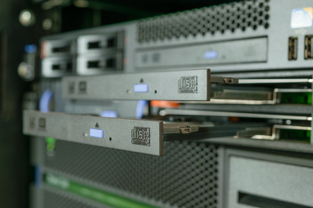 Computer Server and  CD or DVD drive in datacenterの写真素材