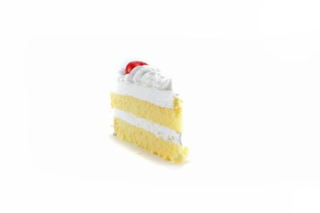 Cream cake with cherry isolated on white backgroundの写真素材