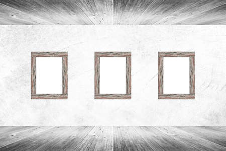 Wood wall and floor room interior with wood photo picture frame texture background White color