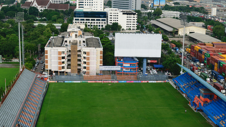 Bangkok, Thailand - October 1, 2015 : PAT Football stadium aerial view. PAT Stadium is a stadium in the Khlong Toei district Bangkok, Thailand.のeditorial素材