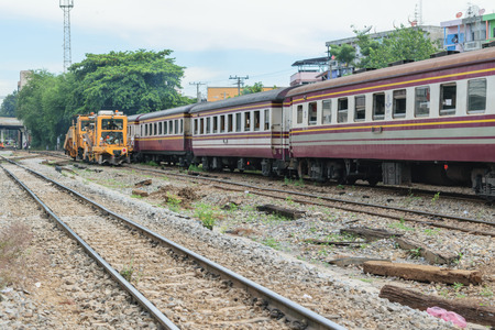 Bangkok, Thailand - September 5, 2015 : Restoration the railroad tracks by Plasser and Theurer machine at State Railway of Thailand.のeditorial素材